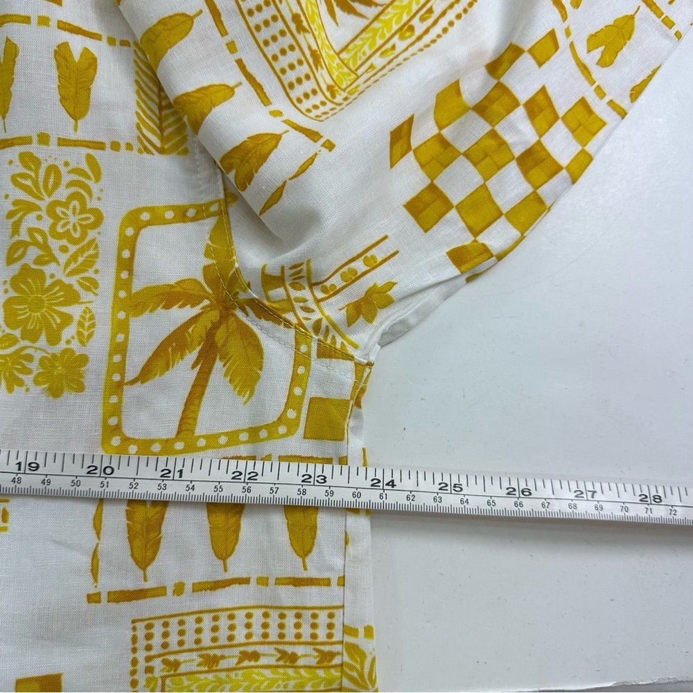 NWT Jane Delancey Hooded Tunic Womens Large Long Sleeve Yellow Print Linen Blend - Picture 6 of 8